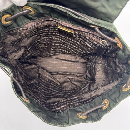 PRADA Backpack Logo Chain Nylon Leather Green Authentic