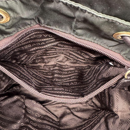 PRADA Backpack Logo Chain Nylon Leather Green Authentic