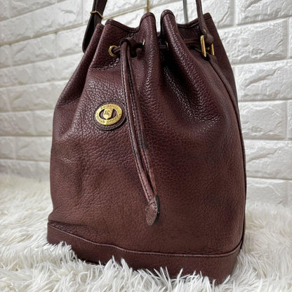 BURBERRY Shoulder Bag Purse Nova Check Leather Dark Brown Authentic