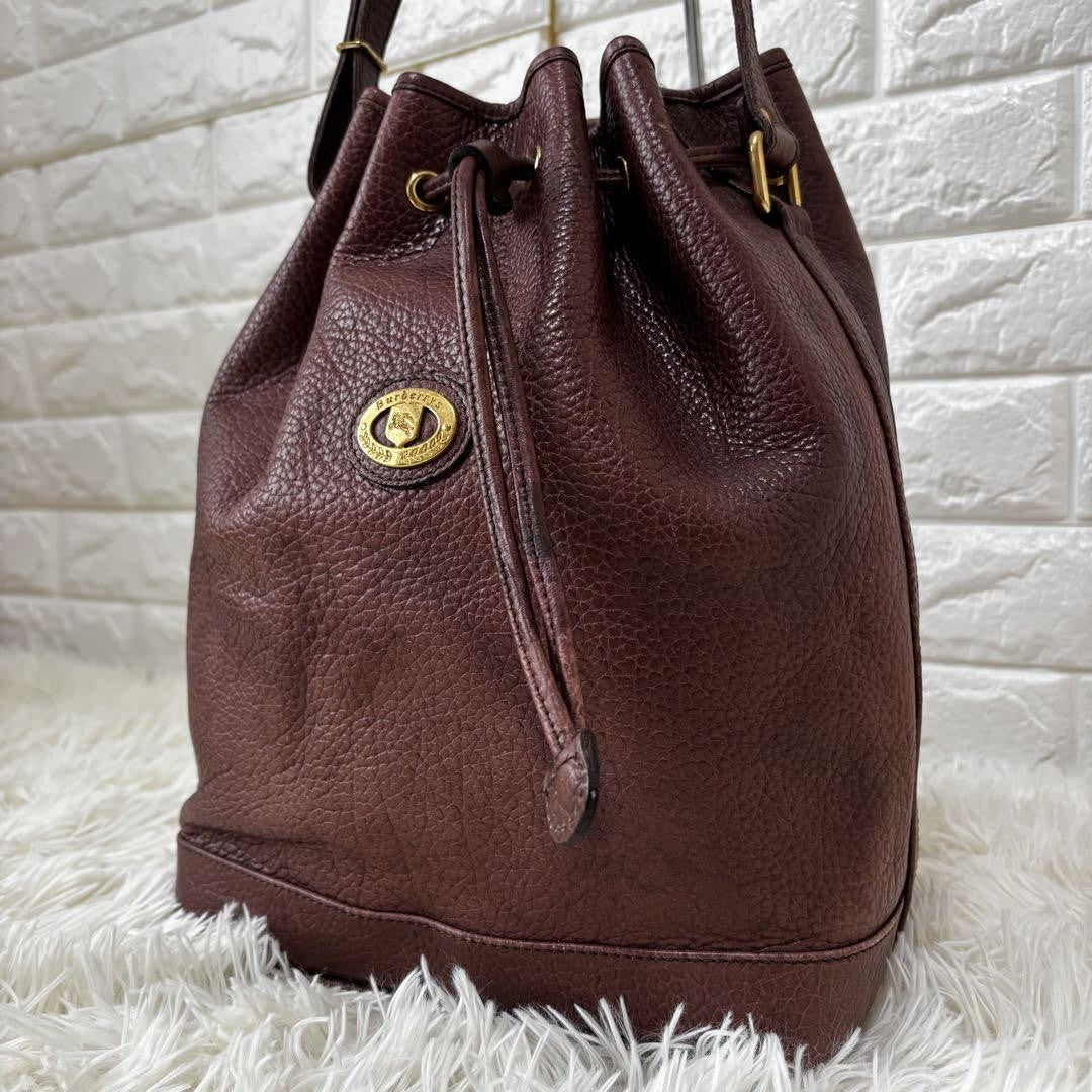 BURBERRY Shoulder Bag Purse Nova Check Leather Dark Brown Authentic