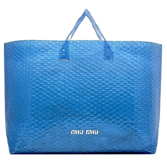 MIU MIU Hand Bag Tote Purse Logo Vinyl Blue Authentic
