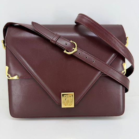 Cartier Shoulder Bag Purse Must Leather Bordeaux Authentic