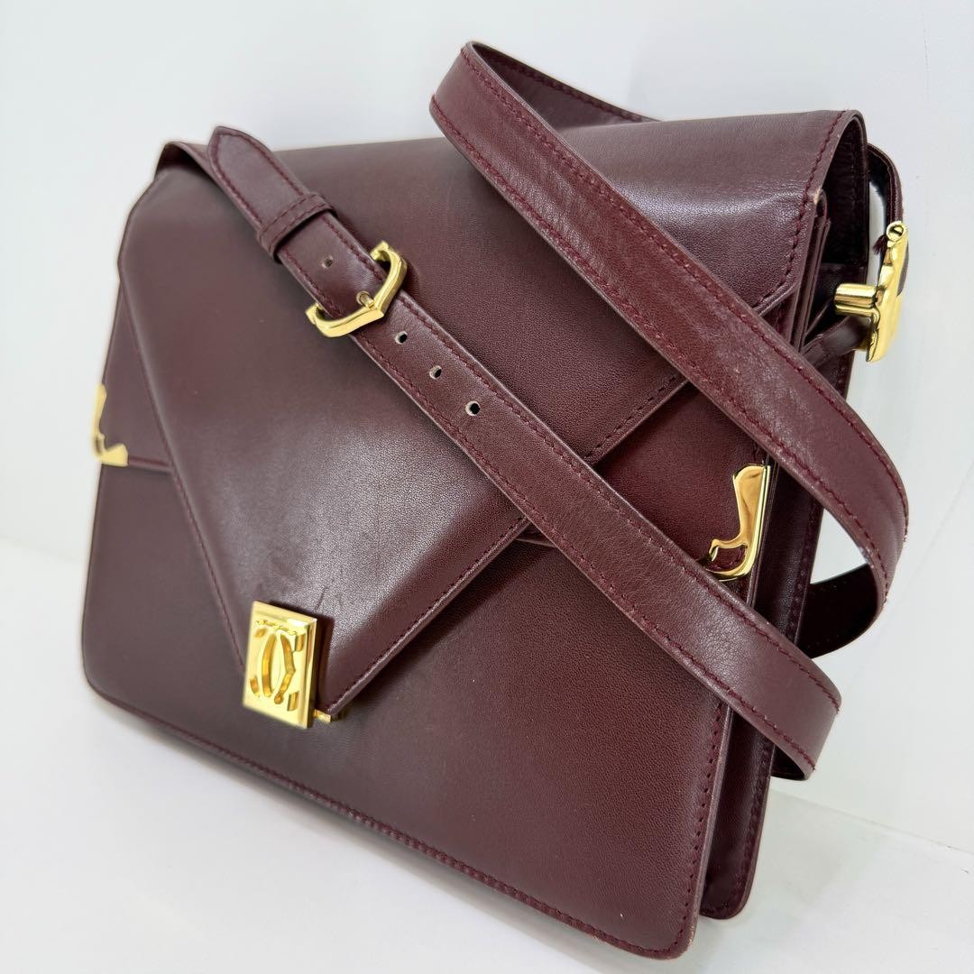 Cartier Shoulder Bag Purse Must Leather Bordeaux Authentic