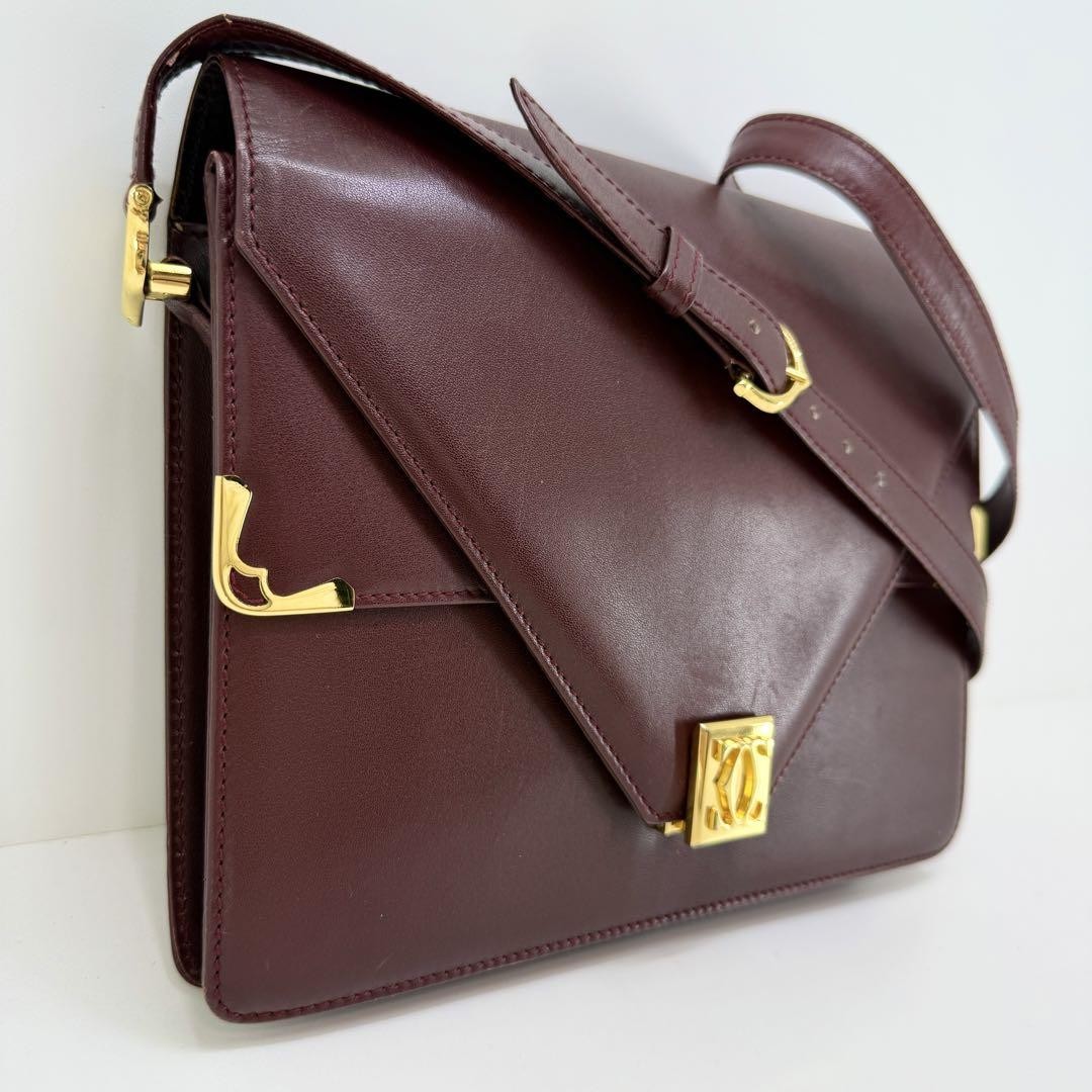 Cartier Shoulder Bag Purse Must Leather Bordeaux Authentic