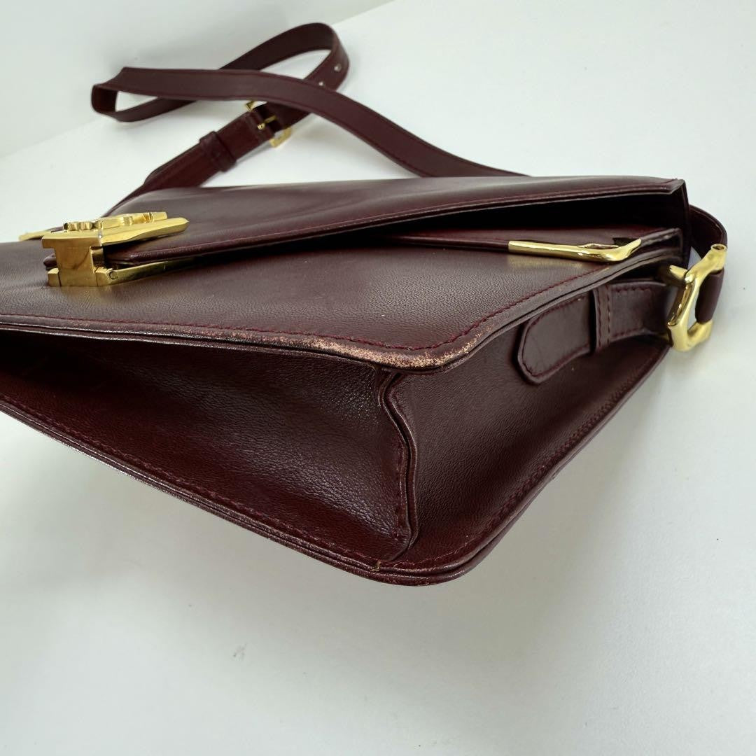 Cartier Shoulder Bag Purse Must Leather Bordeaux Authentic