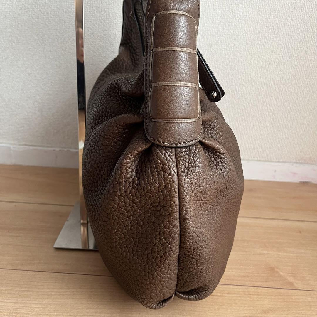 TOD'S Hand Bag Tote Purse Logo Leather Brown Authentic
