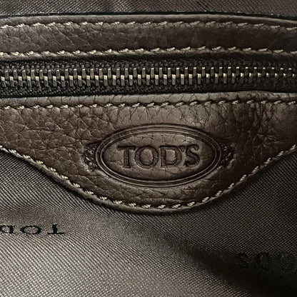TOD'S Hand Bag Tote Purse Logo Leather Brown Authentic
