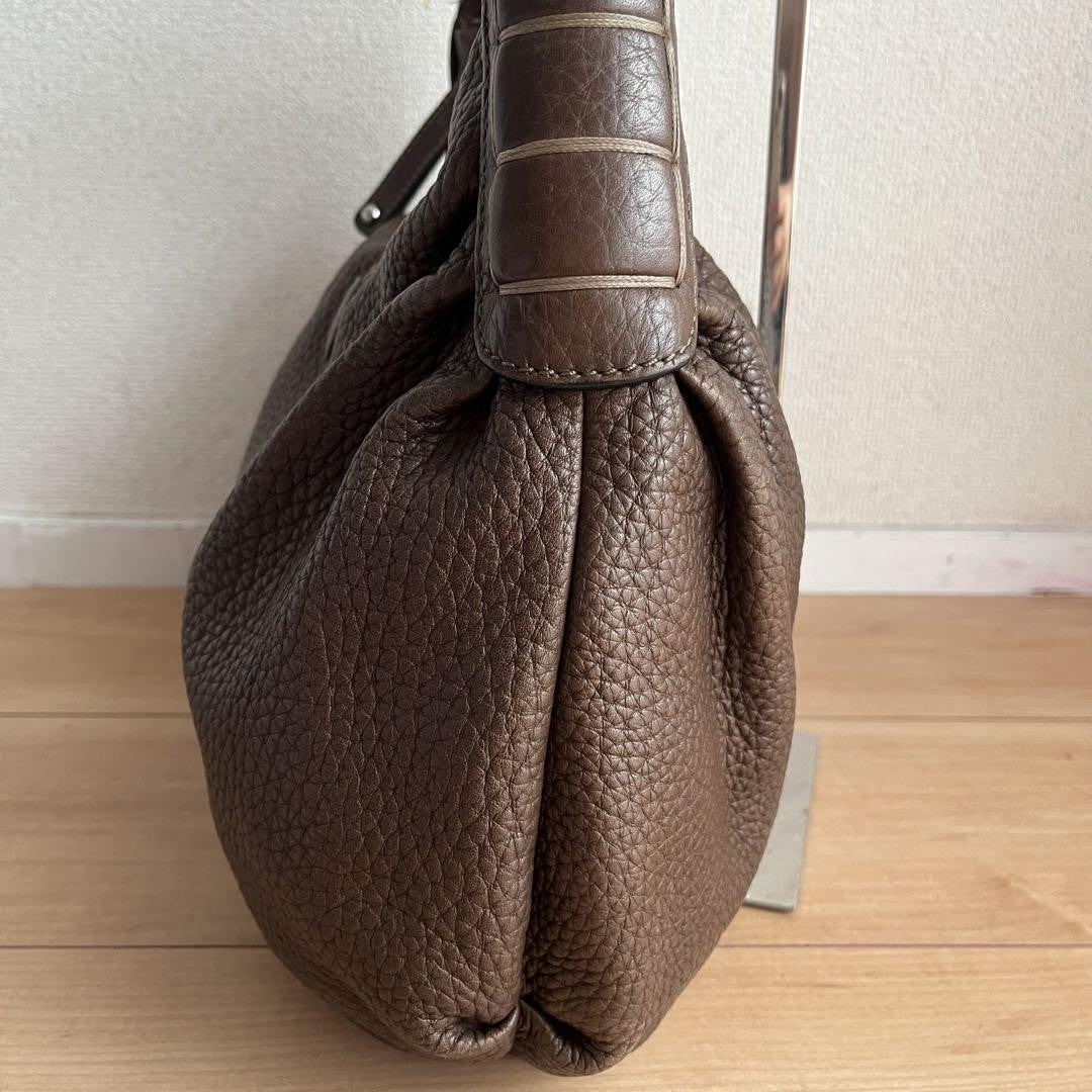 TOD'S Hand Bag Tote Purse Logo Leather Brown Authentic