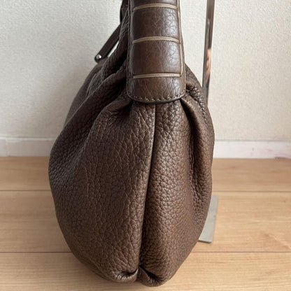 TOD'S Hand Bag Tote Purse Logo Leather Brown Authentic