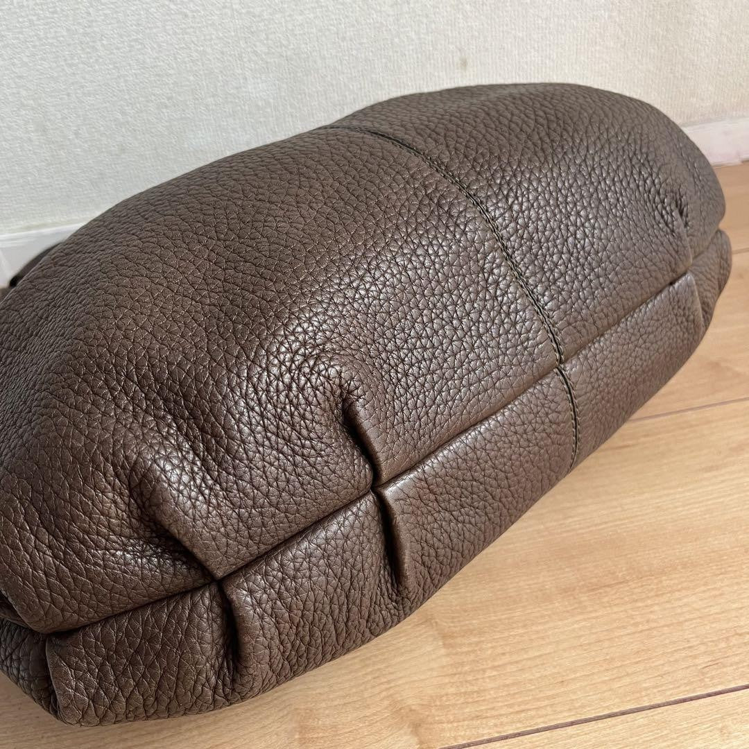 TOD'S Hand Bag Tote Purse Logo Leather Brown Authentic