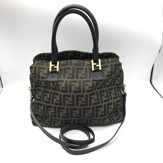 FENDI Shoulder Bag Purse 2way FF Zucca Canvas Leather Brown Authentic