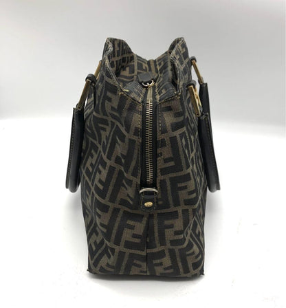 FENDI Shoulder Bag Purse 2way FF Zucca Canvas Leather Brown Authentic