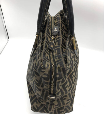 FENDI Shoulder Bag Purse 2way FF Zucca Canvas Leather Brown Authentic