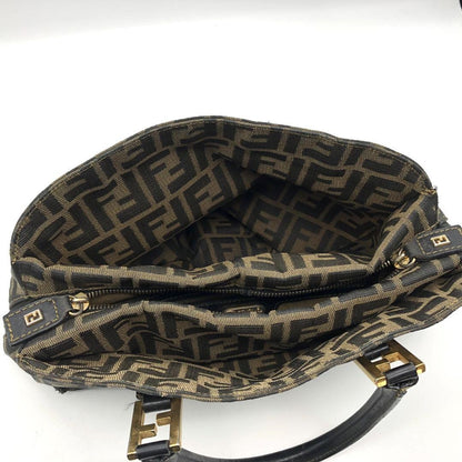 FENDI Shoulder Bag Purse 2way FF Zucca Canvas Leather Brown Authentic