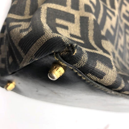 FENDI Shoulder Bag Purse 2way FF Zucca Canvas Leather Brown Authentic
