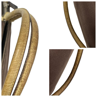 PRADA Hand Bag Tote Purse Logo Leather Canvas Brown Beige Authentic