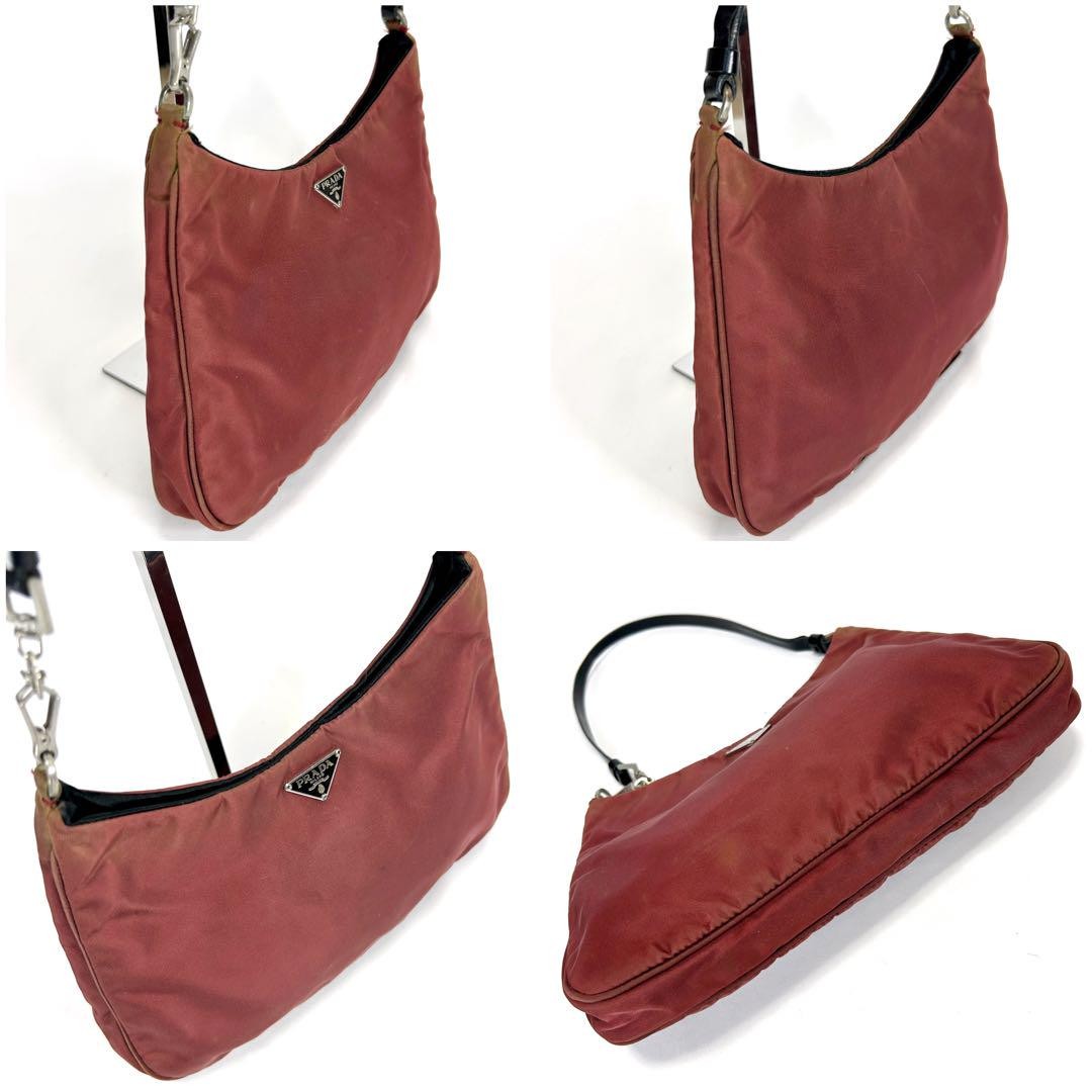 PRADA Hand Bag Tote Purse Logo Nylon Red Authentic