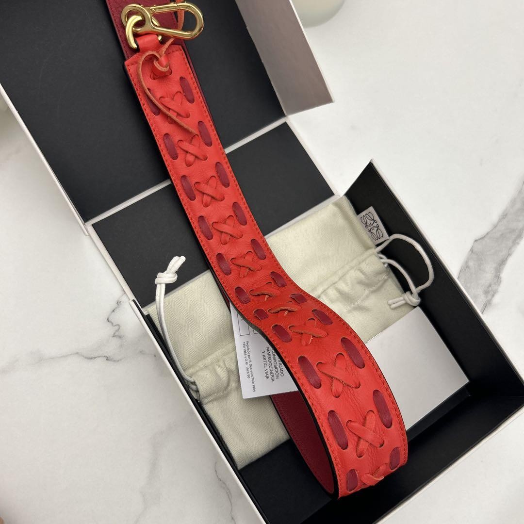 LOEWE Shoulder Strap Belt Leather Red Authentic