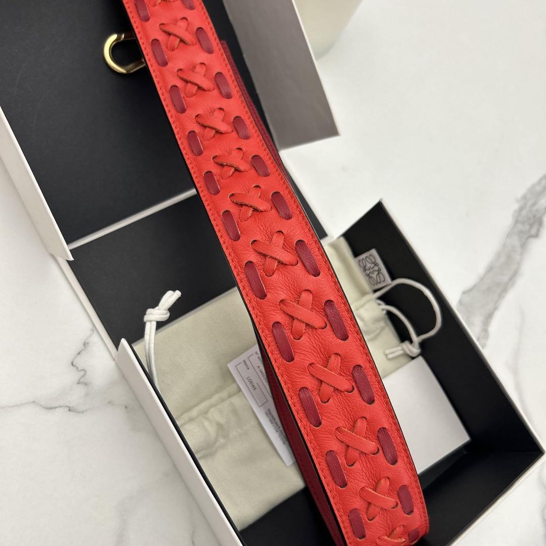 LOEWE Shoulder Strap Belt Leather Red Authentic