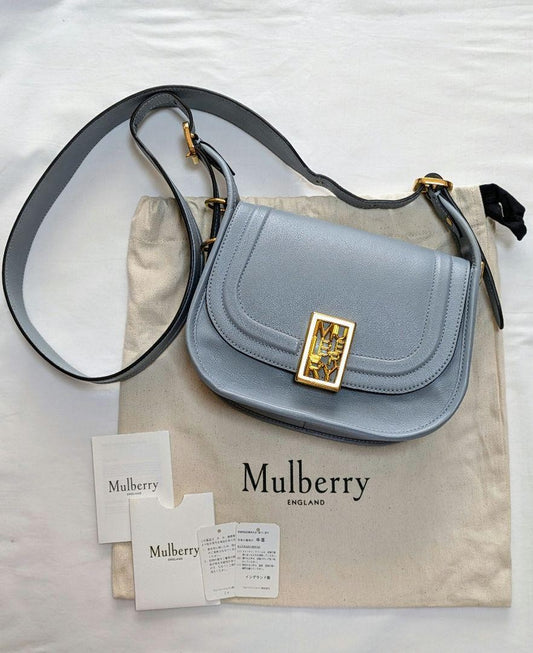 MULBERRY Shoulder Bag Purse Logo Light Blue Authentic