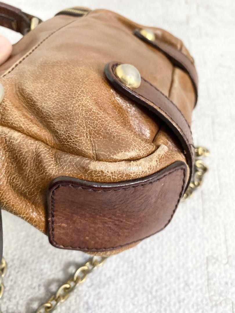 Dolce & Gabbana Shoulder Bag Purse Leather Brown Authentic