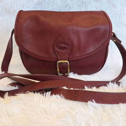 Longchamp Shoulder Bag Purse Leather Burgundy Authentic