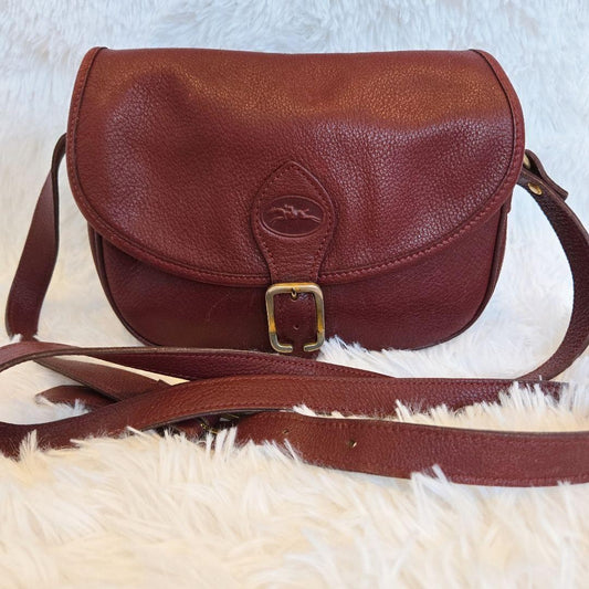 Longchamp Shoulder Bag Purse Leather Burgundy Authentic