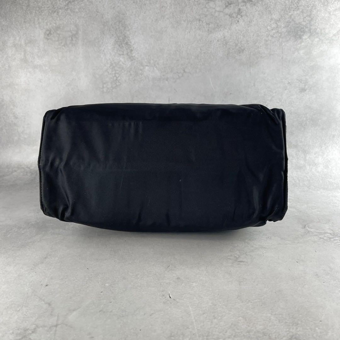 PRADA Hand Bag Tote Purse Logo Nylon Leather Black Gold Authentic