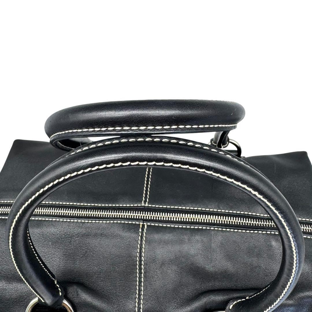 TOD'S Hand Shoulder Bag Tote Purse Mini Boston 2way Leather Black Authentic