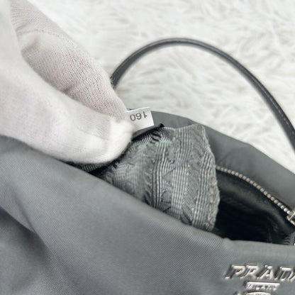 PRADA Accessory Pouch Hand Bag Tote Purse Nylon Leather Gray Authentic
