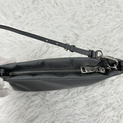 PRADA Accessory Pouch Hand Bag Tote Purse Nylon Leather Gray Authentic