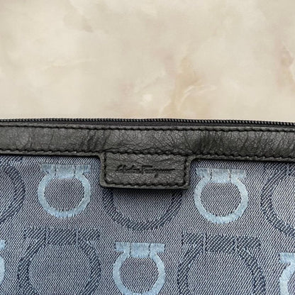 Salvatore Ferragamo Accessory Pouch Shoulder Bag Gancini Canvas Leather Blue