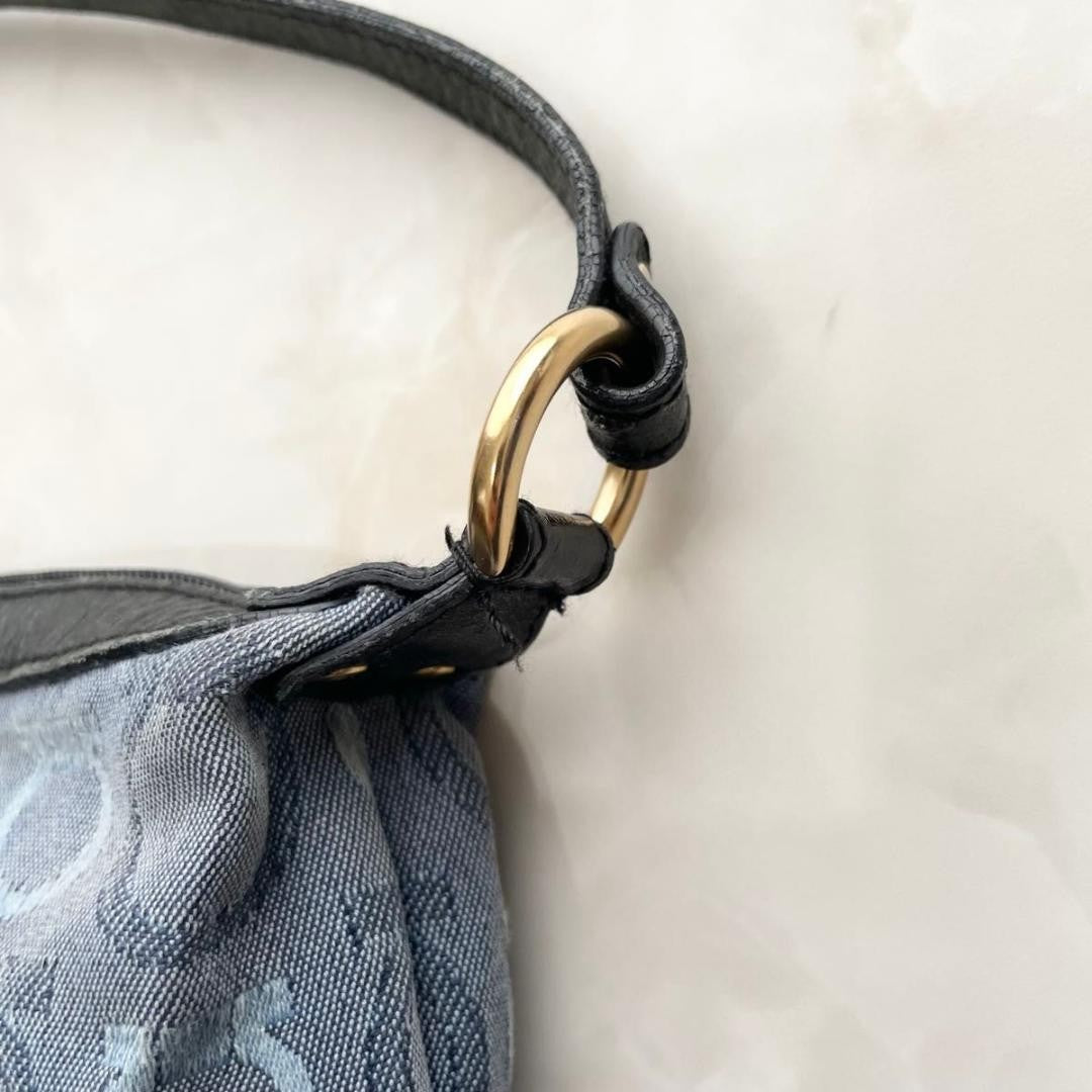 Salvatore Ferragamo Accessory Pouch Shoulder Bag Gancini Canvas Leather Blue