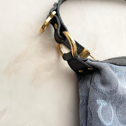 Salvatore Ferragamo Accessory Pouch Shoulder Bag Gancini Canvas Leather Blue