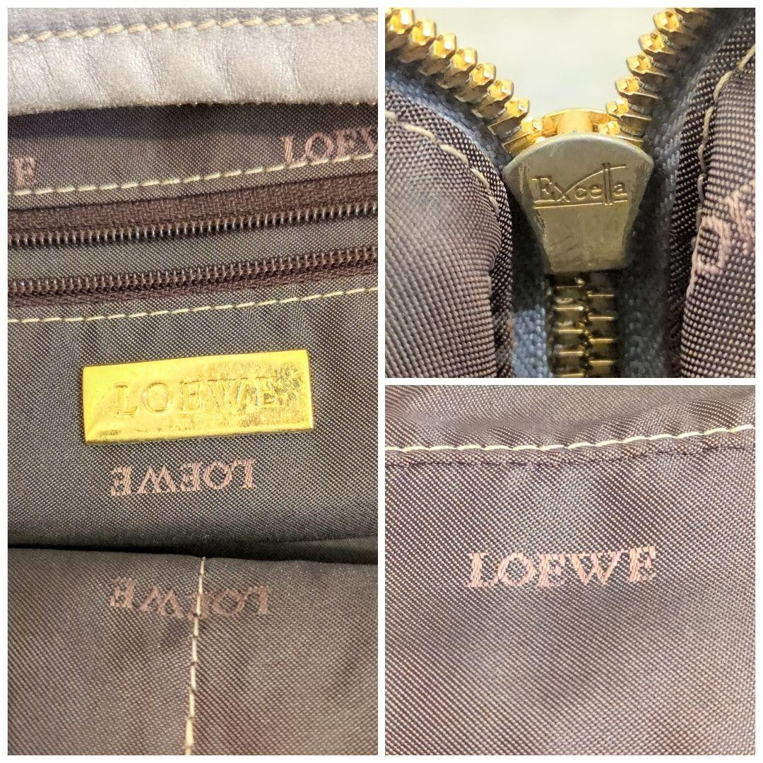 LOEWE Hand Bag Tote Purse Mini Boston Bag Anagram Leather Silver Gray Authentic
