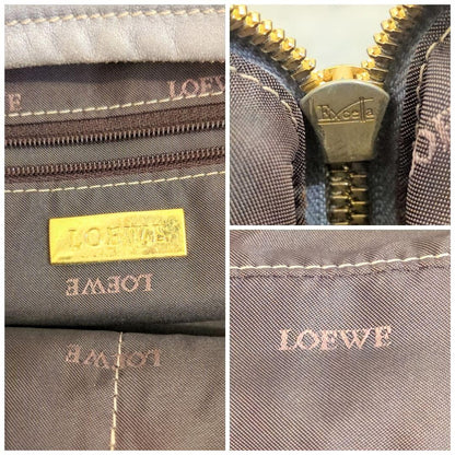 LOEWE Hand Bag Tote Purse Mini Boston Bag Anagram Leather Silver Gray Authentic