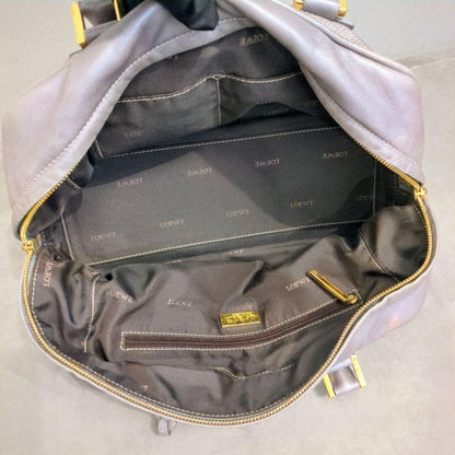LOEWE Hand Bag Tote Purse Mini Boston Bag Anagram Leather Silver Gray Authentic