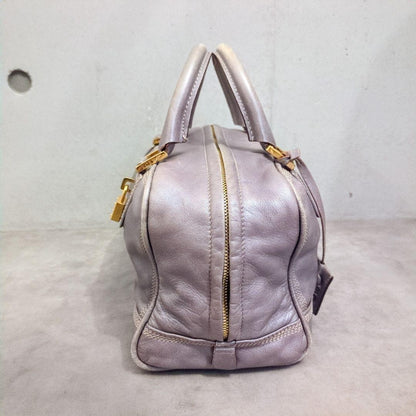 LOEWE Hand Bag Tote Purse Mini Boston Bag Anagram Leather Silver Gray Authentic