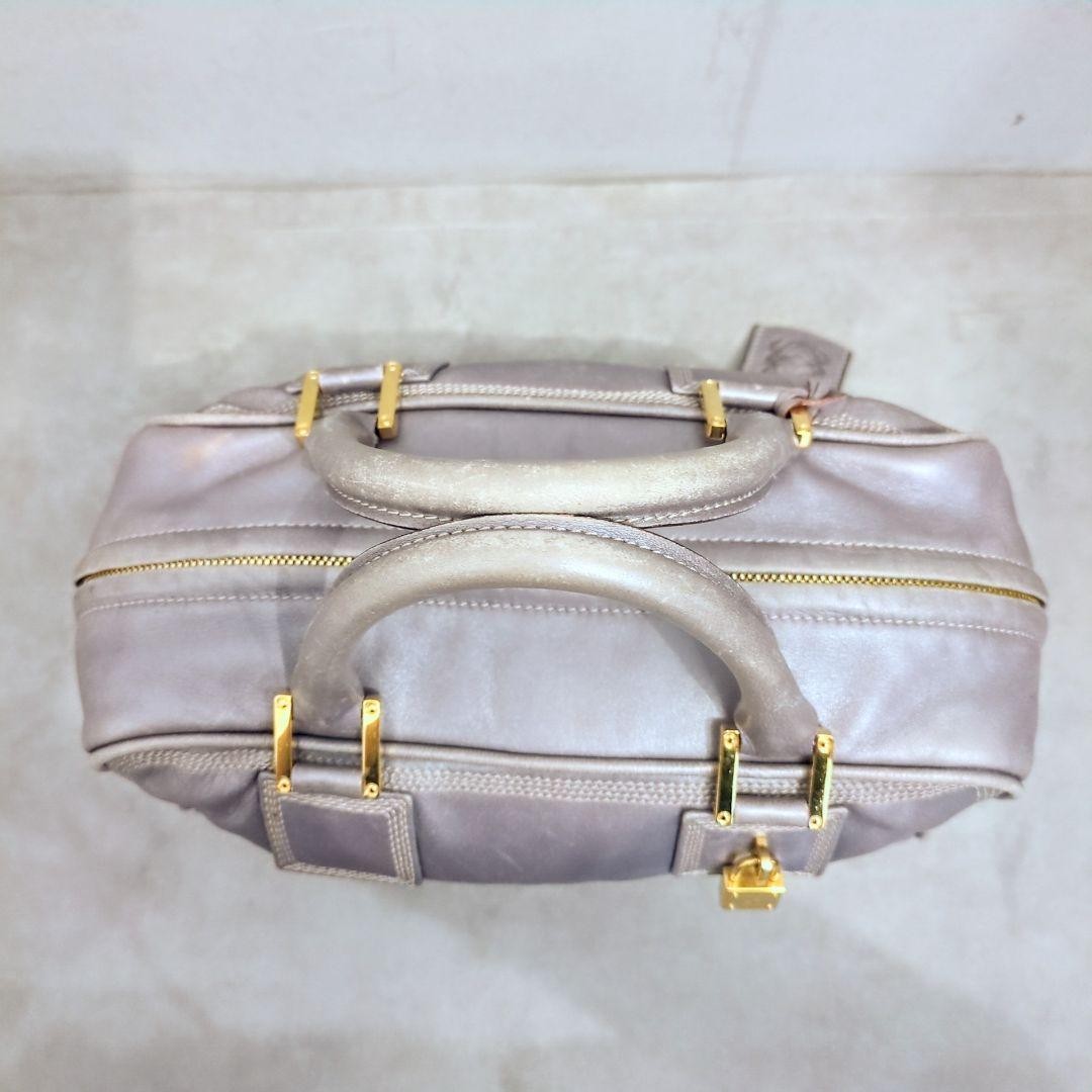 LOEWE Hand Bag Tote Purse Mini Boston Bag Anagram Leather Silver Gray Authentic