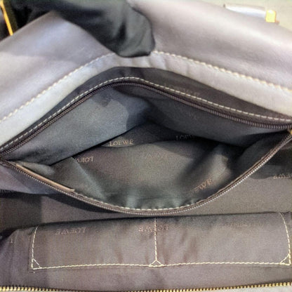LOEWE Hand Bag Tote Purse Mini Boston Bag Anagram Leather Silver Gray Authentic