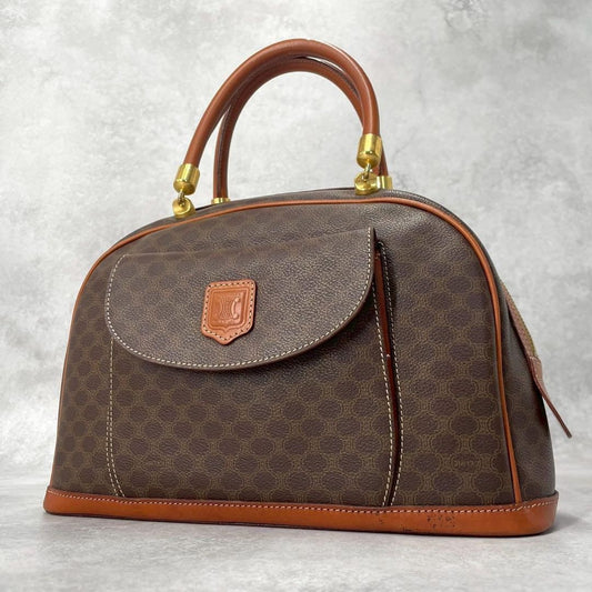 CELINE Hand Bag Tote Purse Macadam Leather PVC Brown Authentic