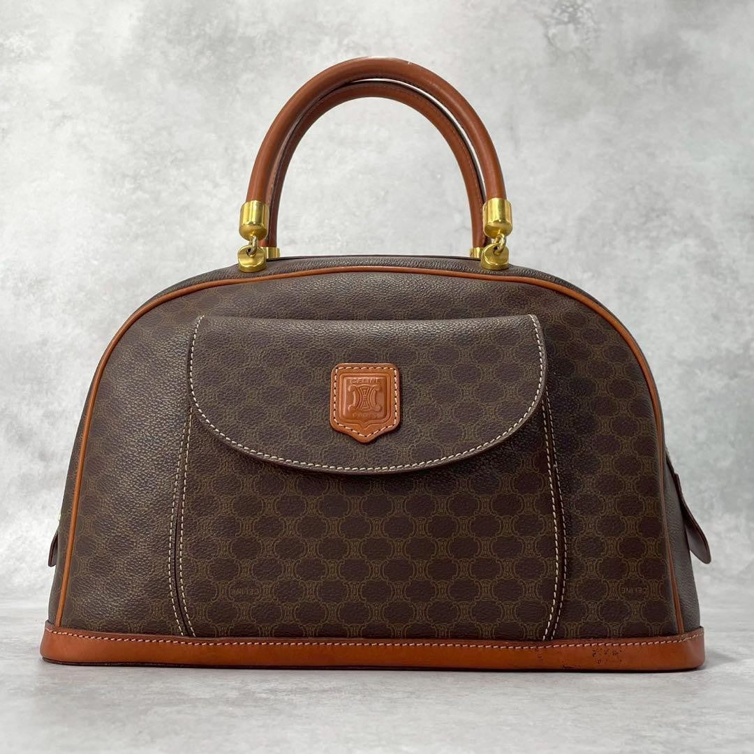 CELINE Hand Bag Tote Purse Macadam Leather PVC Brown Authentic