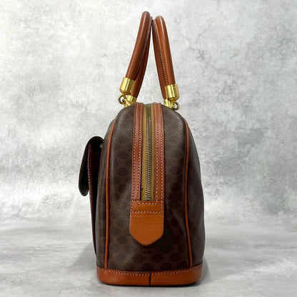 CELINE Hand Bag Tote Purse Macadam Leather PVC Brown Authentic