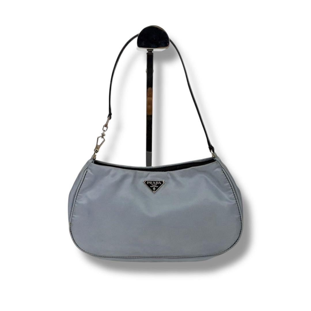 PRADA Hand Bag Tote Purse Accessory Pouch Logo Nylon Light Blue Authentic