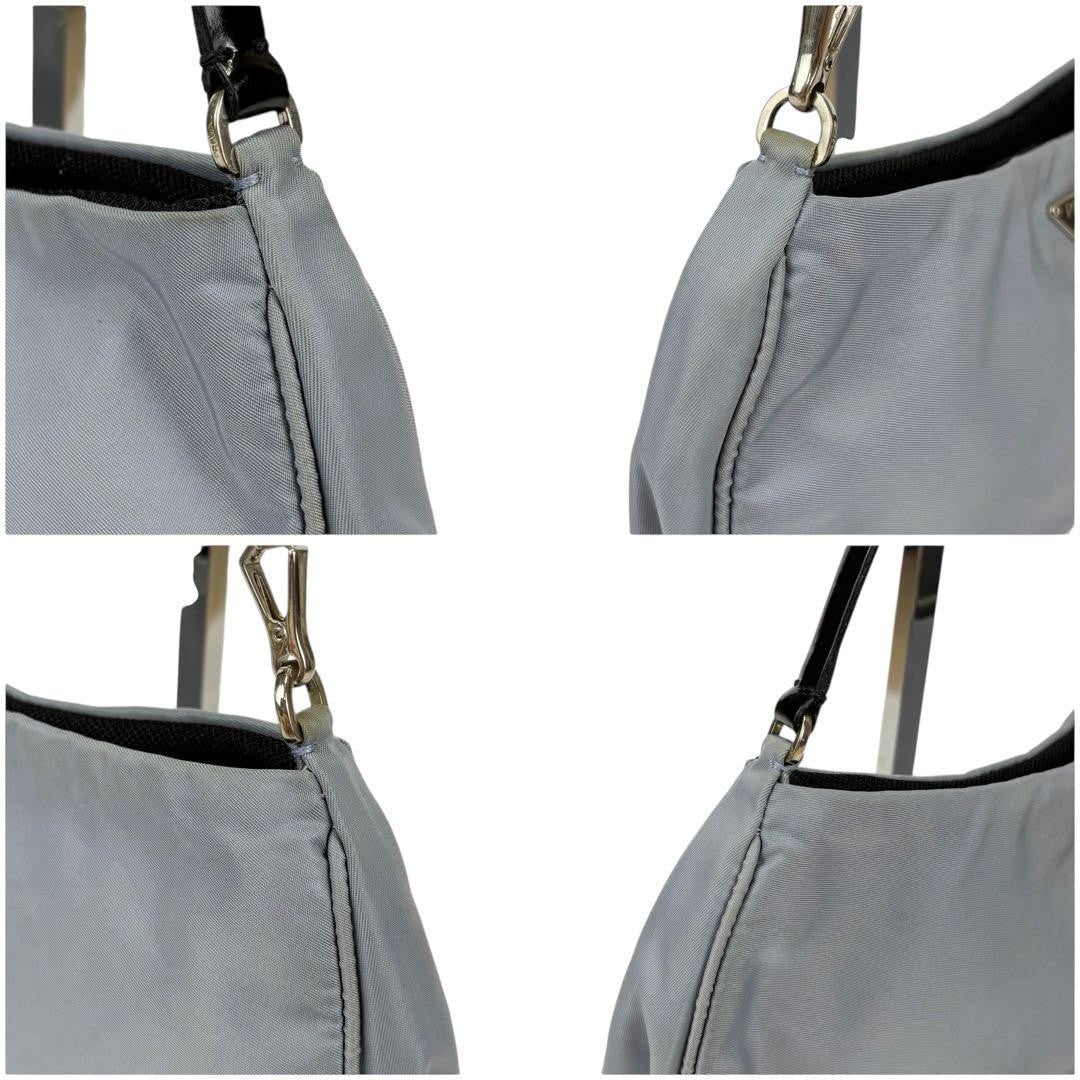 PRADA Hand Bag Tote Purse Accessory Pouch Logo Nylon Light Blue Authentic
