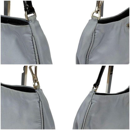 PRADA Hand Bag Tote Purse Accessory Pouch Logo Nylon Light Blue Authentic