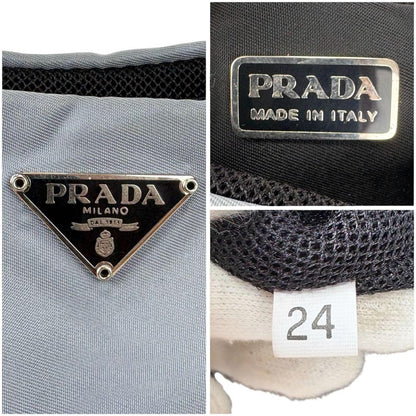 PRADA Hand Bag Tote Purse Accessory Pouch Logo Nylon Light Blue Authentic
