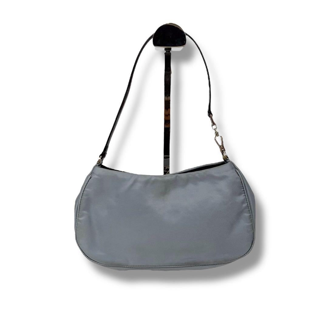 PRADA Hand Bag Tote Purse Accessory Pouch Logo Nylon Light Blue Authentic