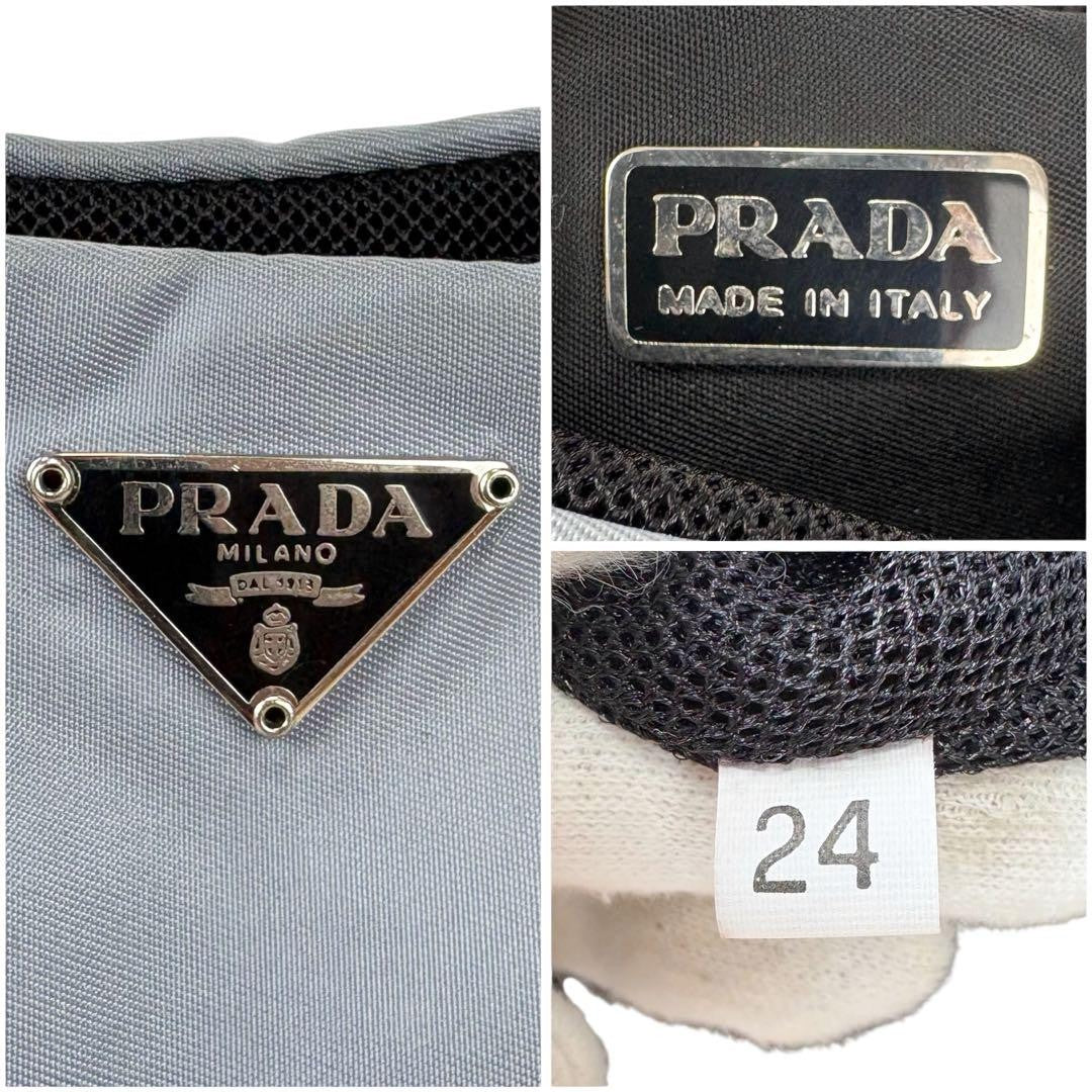 PRADA Hand Bag Tote Purse Accessory Pouch Logo Nylon Light Blue Authentic