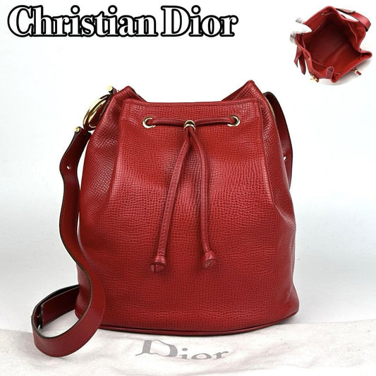 Christian Dior Shoulder Bag Purse CD Leather Red Authentic